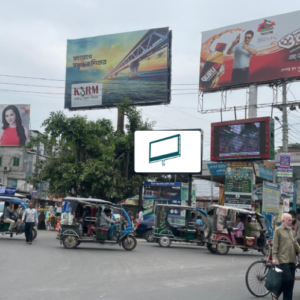 A digital billboard at Shapla Mor, Rangpur displaying vibrant, high-resolution advertisements that capture the attention of drivers and pedestrians.