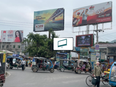 A digital billboard at Shapla Mor, Rangpur displaying vibrant, high-resolution advertisements that capture the attention of drivers and pedestrians.